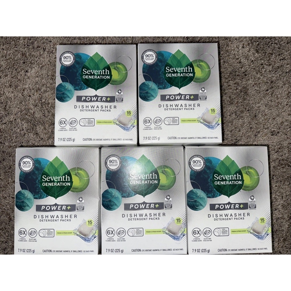 Seventh Generation Dishwasher‎ Detergent Packs Powder Plus 15pc (Pack of 5)